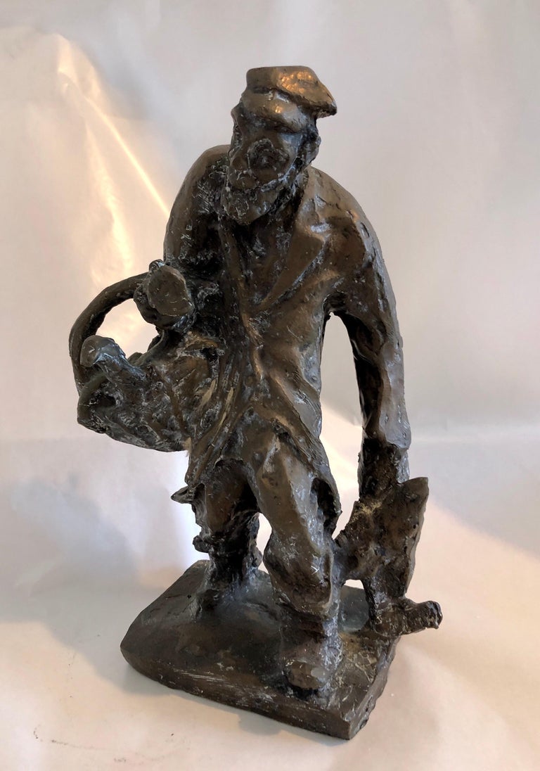 Bronze Judaica Expressionist Sculpture Russian Jewish Shtetl Goose Peddler For Sale 2
