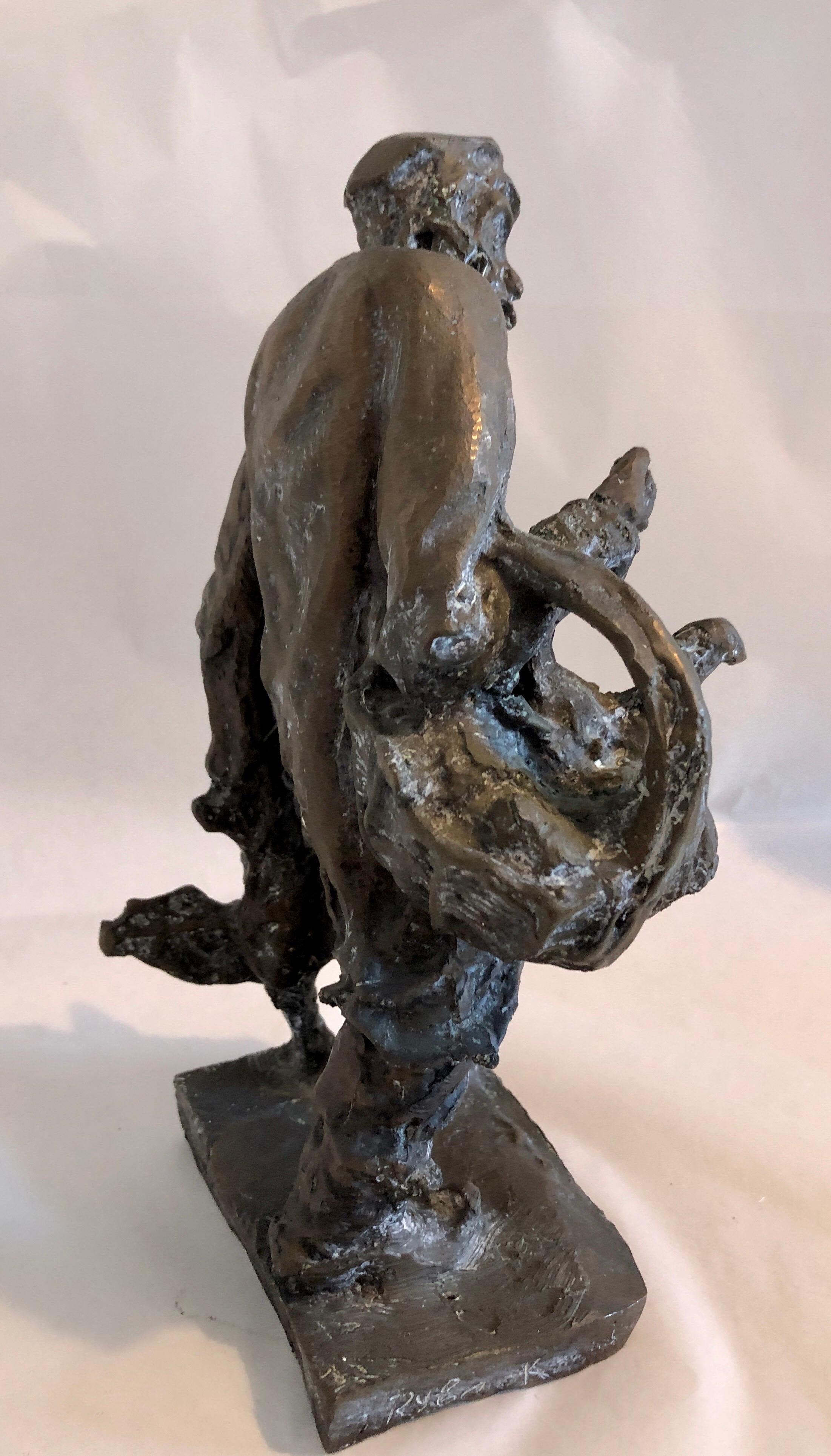 Bronze Judaica Expressionist Sculpture Russian Jewish Shtetl Goose Peddler For Sale 6