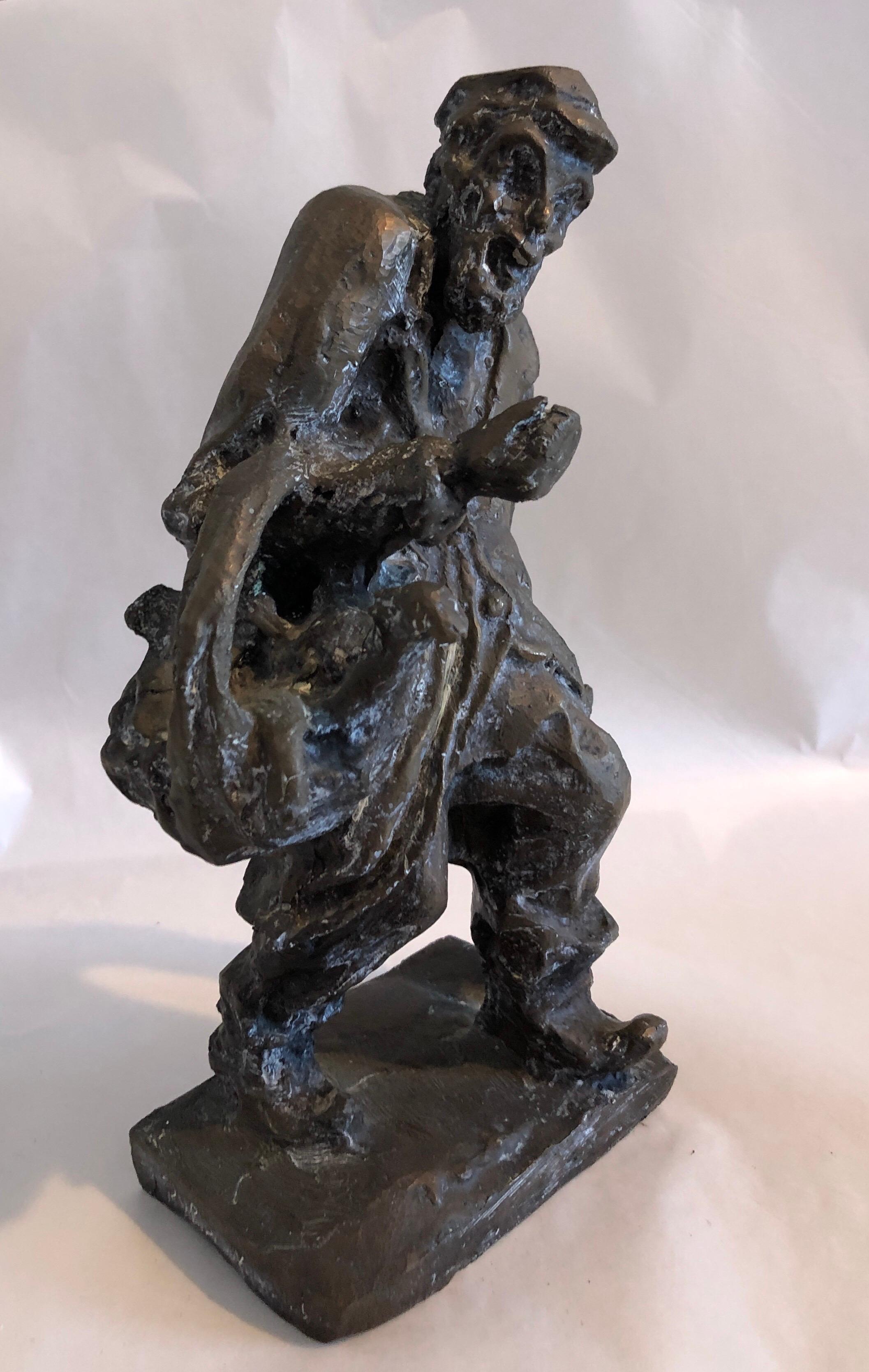 Issachar Ryback Figurative Sculpture - Bronze Judaica Expressionist Sculpture Russian Jewish Shtetl Goose Peddler