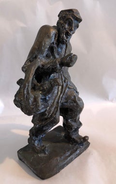 Bronze Judaica Expressionist Sculpture Russian Jewish Shtetl Goose Peddler