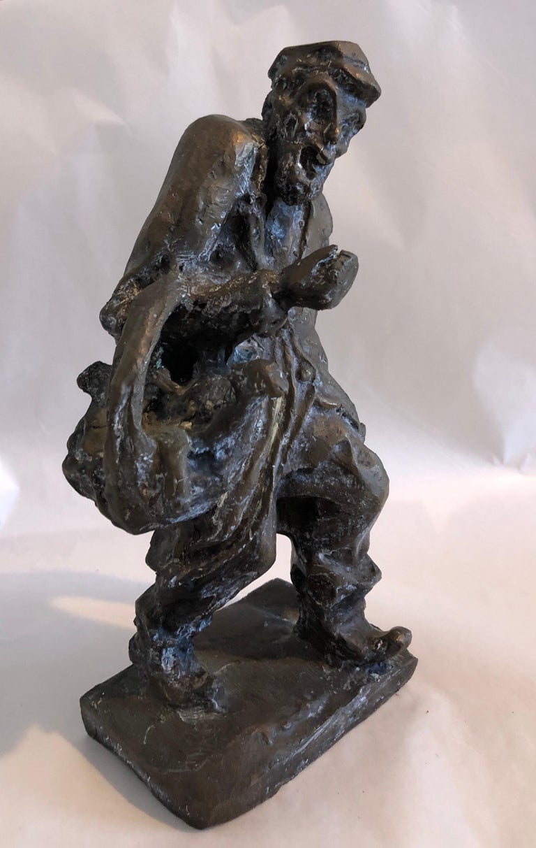 Issachar Ryback Figurative Sculpture - Bronze Judaica Expressionist Sculpture Russian Jewish Shtetl Goose Peddler