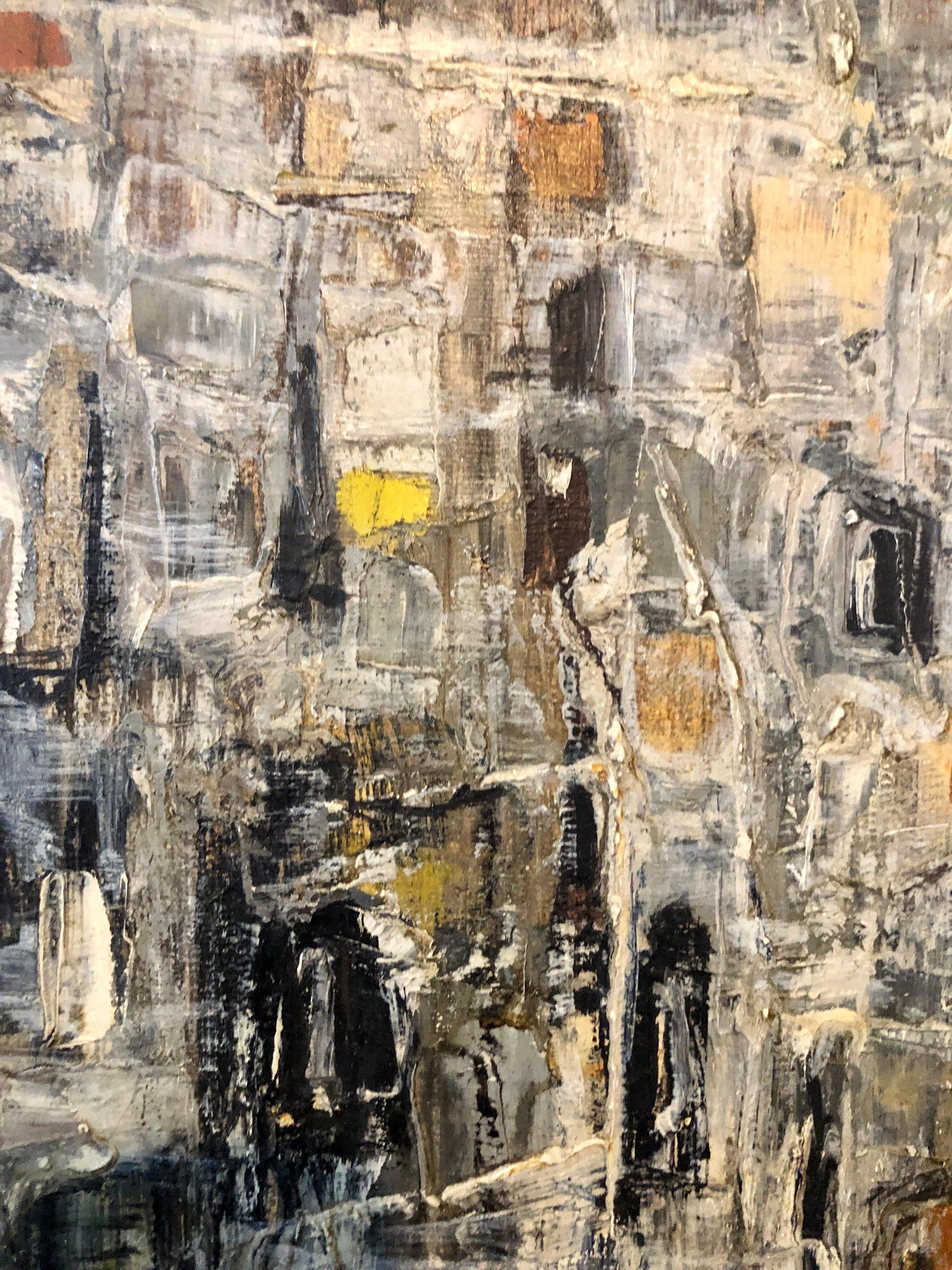 Israeli Argentine Modernist Abstract Expressionist Winter Cityscape Oil Painting 2