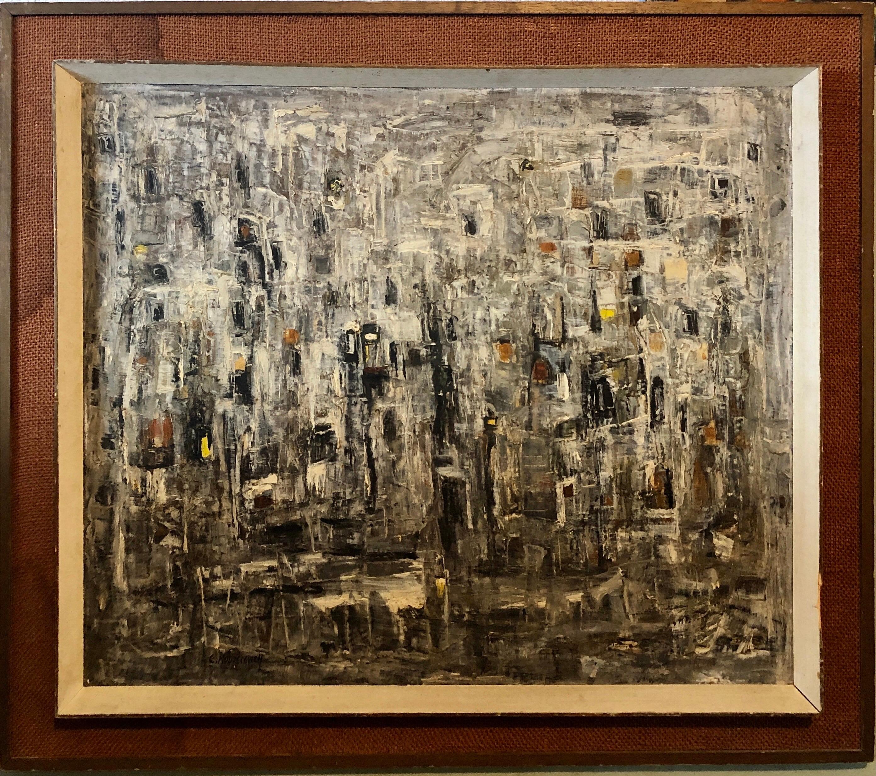 Israeli Argentine Modernist Abstract Expressionist Winter Cityscape Oil Painting 6
