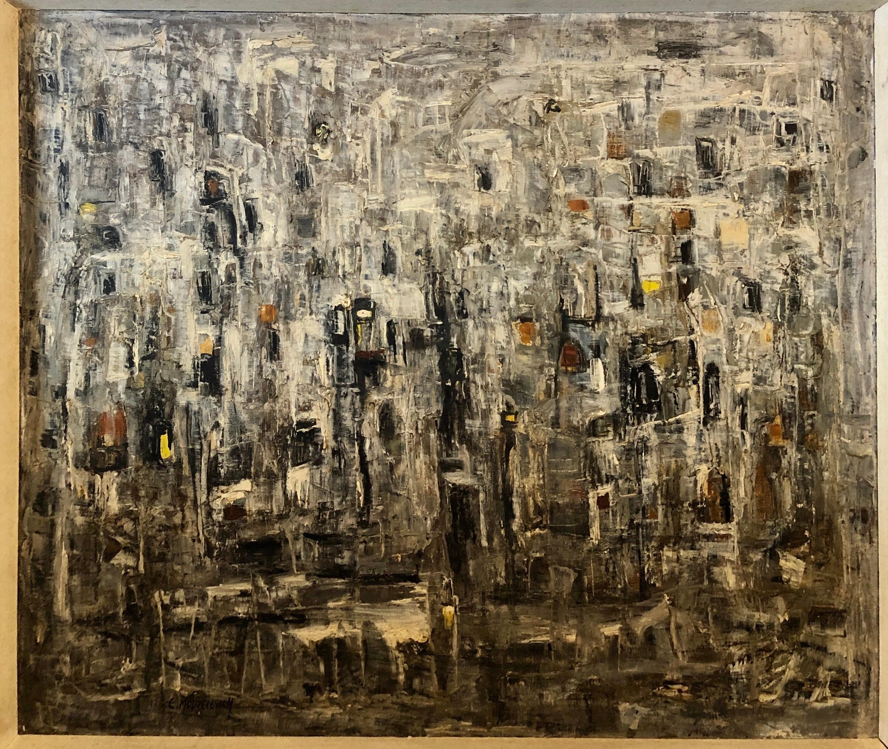 Israeli Argentine Modernist Abstract Expressionist Winter Cityscape Oil Painting 7