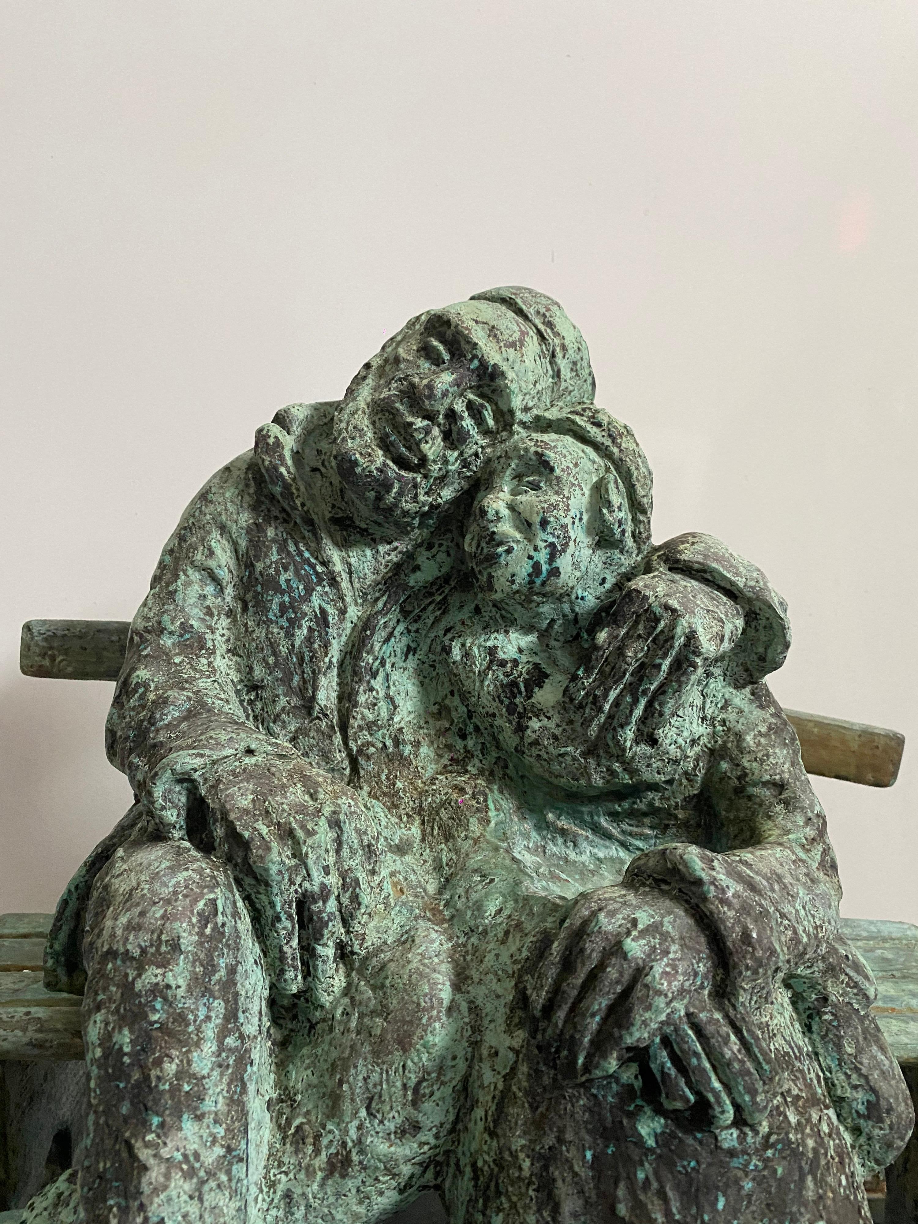 Escultura de Bronce Pesada Austriaca Israelí judaica Pareja Judía Banco Nicky Imber 12