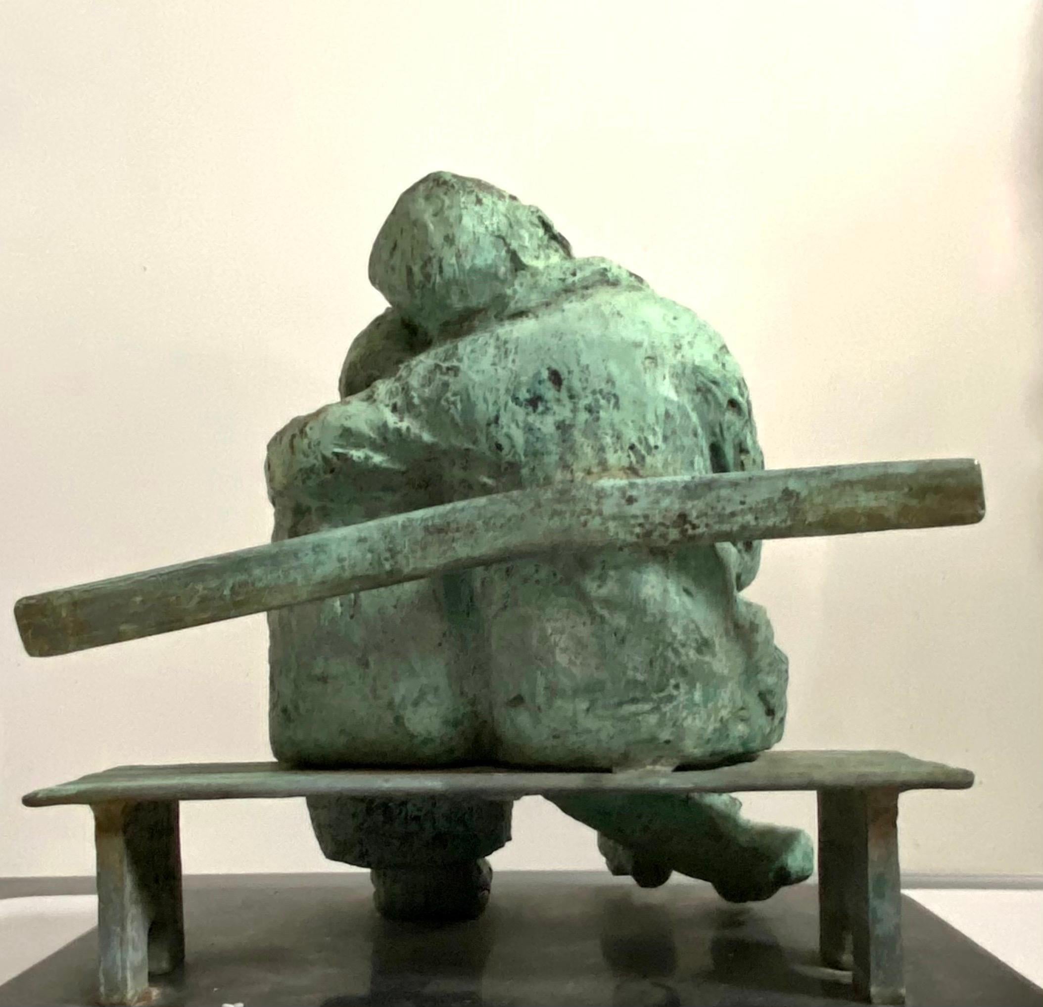 Heavy Bronze Sculpture Austrian Israeli judaica Jewish Couple Bench Nicky Imber  For Sale 11