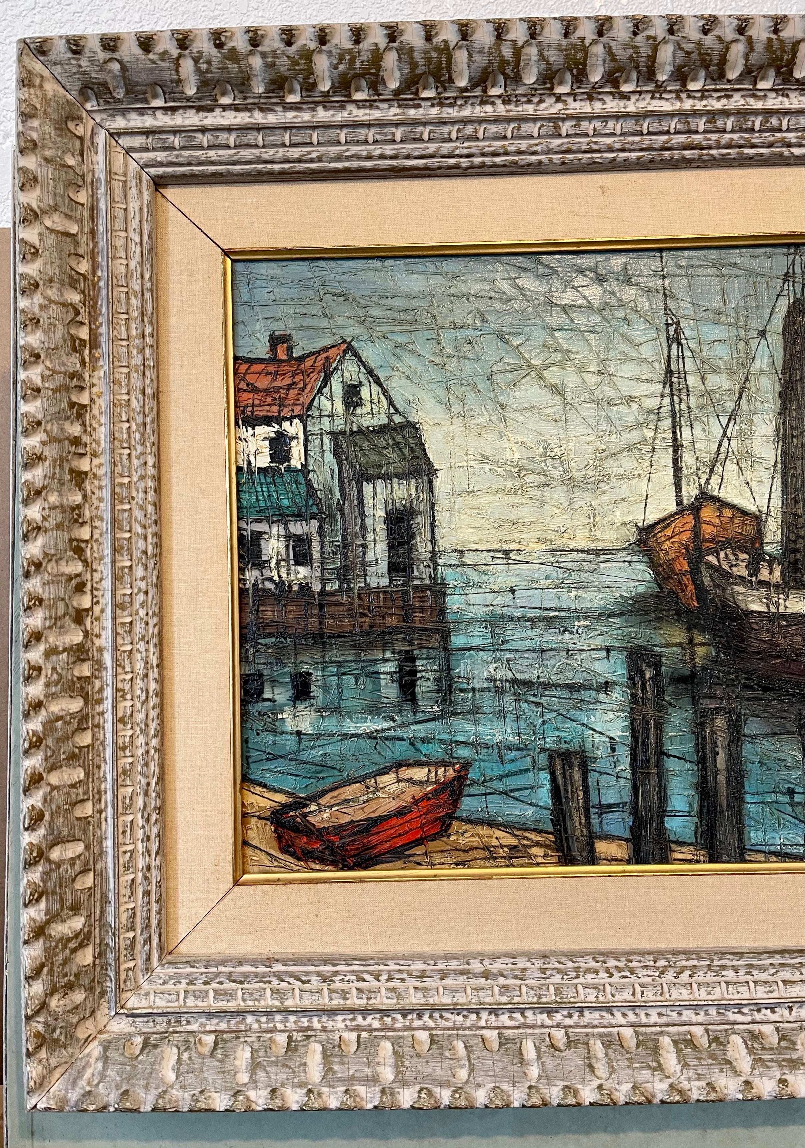 Modernist Oil Painting Boats in the Harbor 3