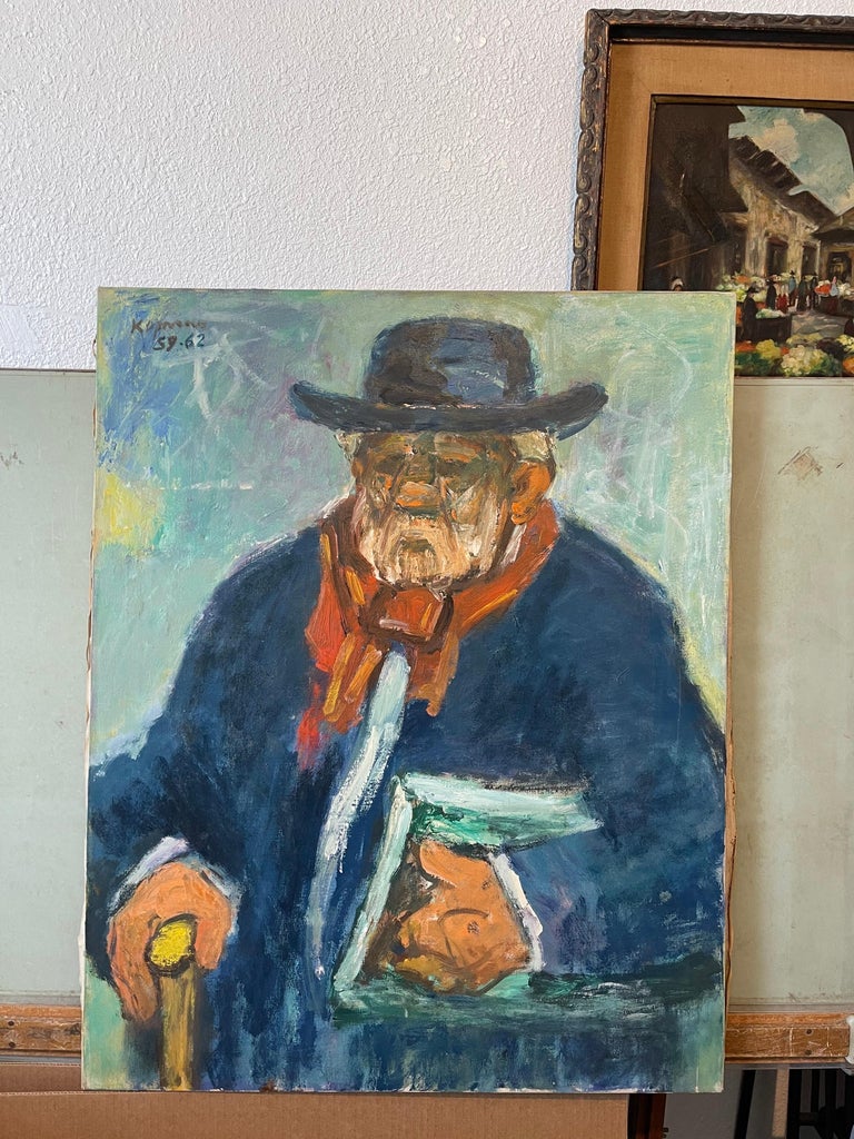 Portrait of a Gentleman, Large Modernist Oil Painting For Sale 6