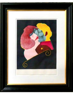 Vintage Modernist Lithograph Lovers Kiss Pop Art Mod Figure Richard Lindner Graphic Art