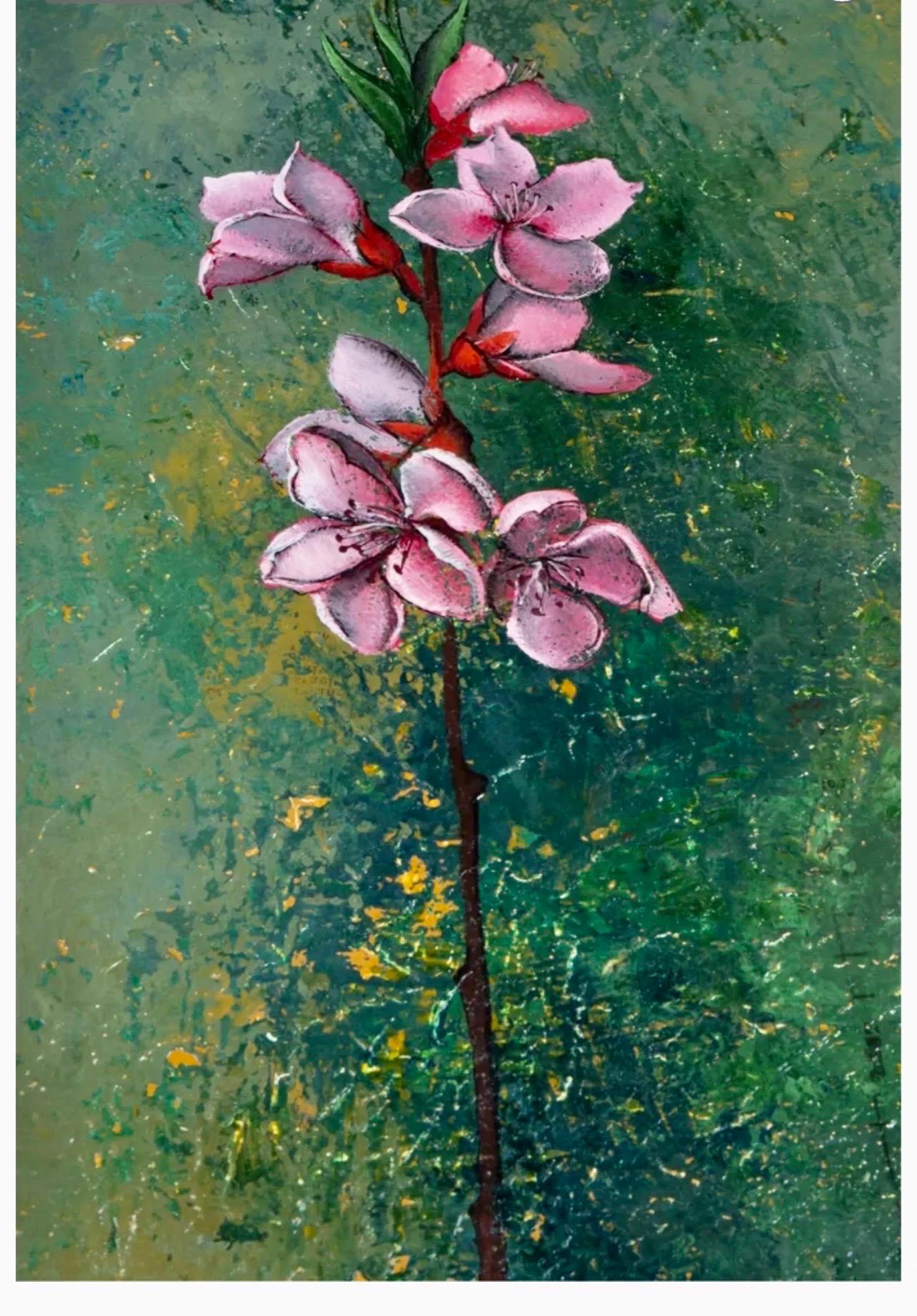 Peinture à l'huile surréaliste française Pierre Henry, fleurs colorées surréalistes dans un vase  en vente 2