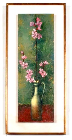 Retro French Surrealism Oil Painting Pierre Henry Surrealist Color Flowers in Vase 