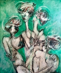 Gestisches, figuratives, surrealistisches Ölgemälde im Stil des Abstrakten Expressionismus, großformatig