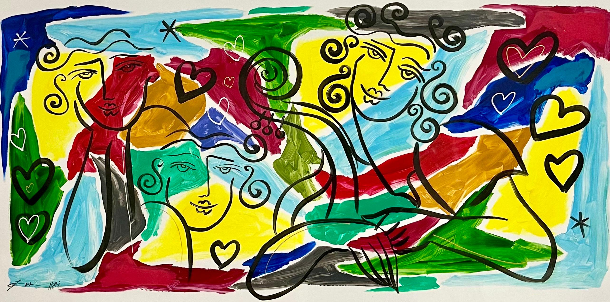 Originale Oz El Hai Pop Art israeliana Pittura a smalto laccato vibrante Amore colorato
