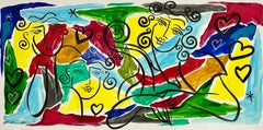 Original Oz El Hai Israeli Pop Art Vibrant Lacquer Enamel Painting Colorful Love