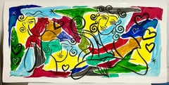 Original Oz El Hai Israeli Pop Art Vibrant Lacquer Enamel Painting Colorful Love