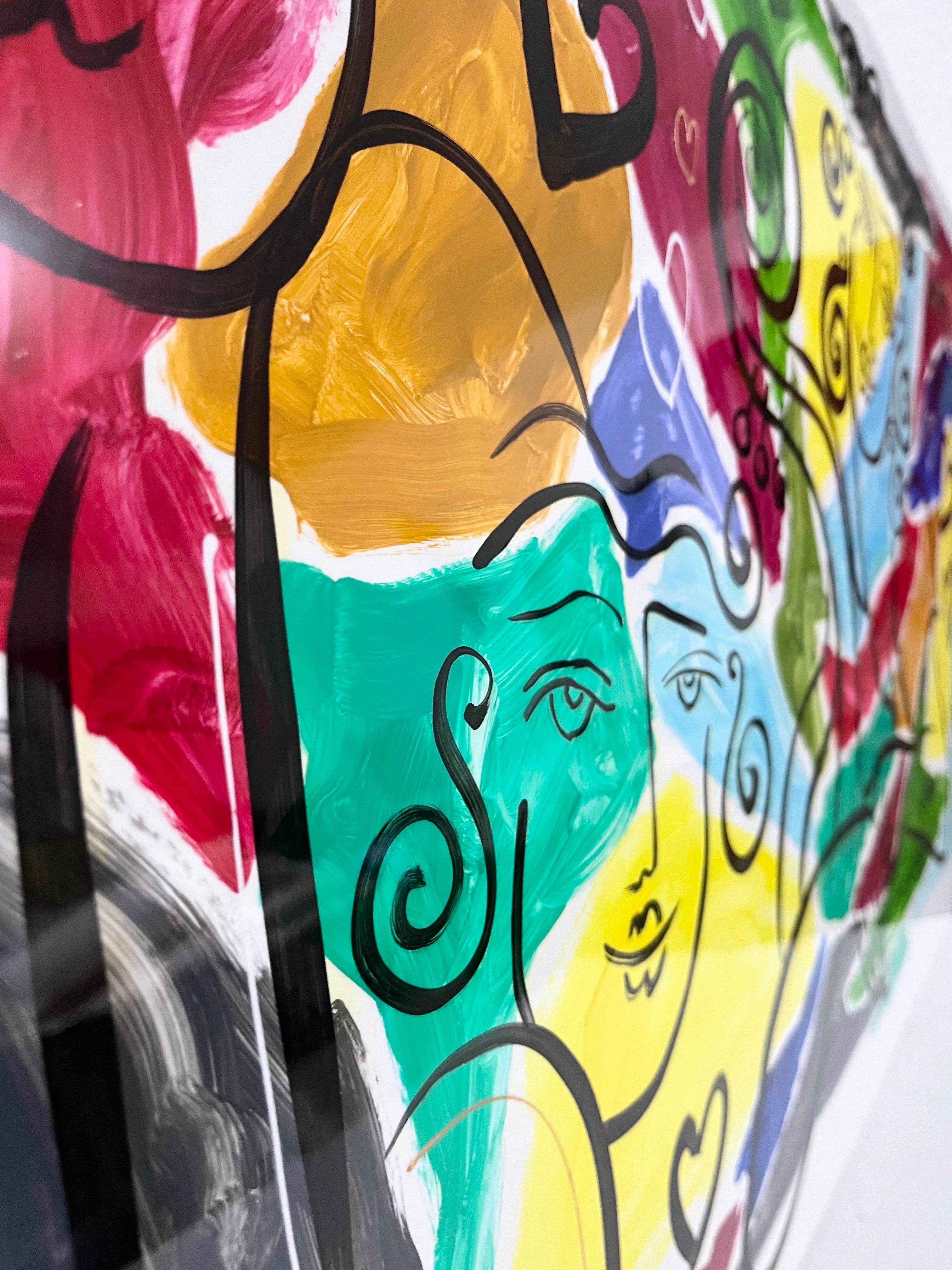 Original Oz El Hai Israeli Pop Art Vibrant Lacquer Enamel Painting Colorful Love en venta 2