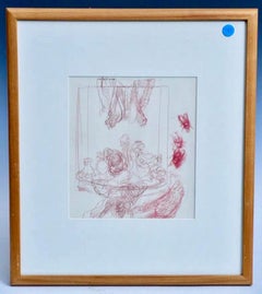 Boston Expressionist Conte Pencil Drawing "Still Life with Flies" Hyman Bloom