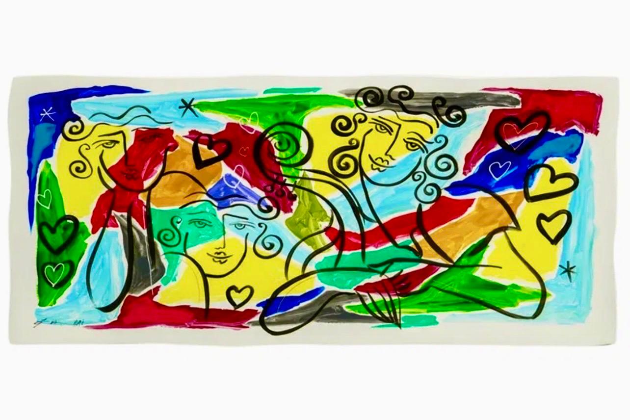 Original Oz El Hai Israeli Pop Art Vibrant Lacquer Enamel Painting Colorful Love en venta 7