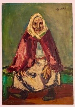 Rare Polish American 1930s Oil Painting Painting WPA Russian Babushka Jewish Art
