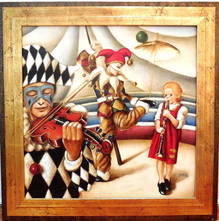 Edgar Barrios Figurative Painting - Circus Harlequin Musicians