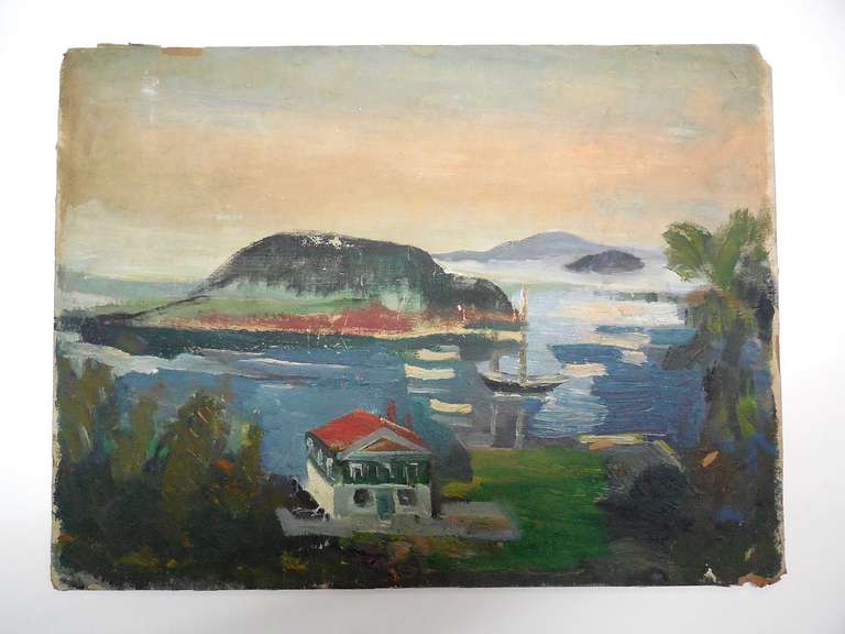 Frederick B. Serger Landscape Painting - Boat House on the Lake