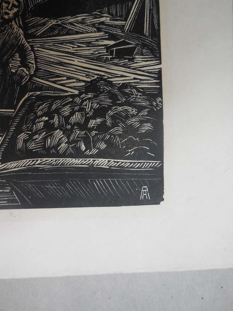 Wpa Woman Laborer Holzschnitt – Print von Albert Abramovitz