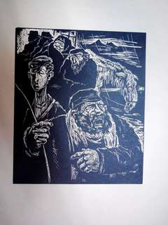 Shtetl Scene Woodcut