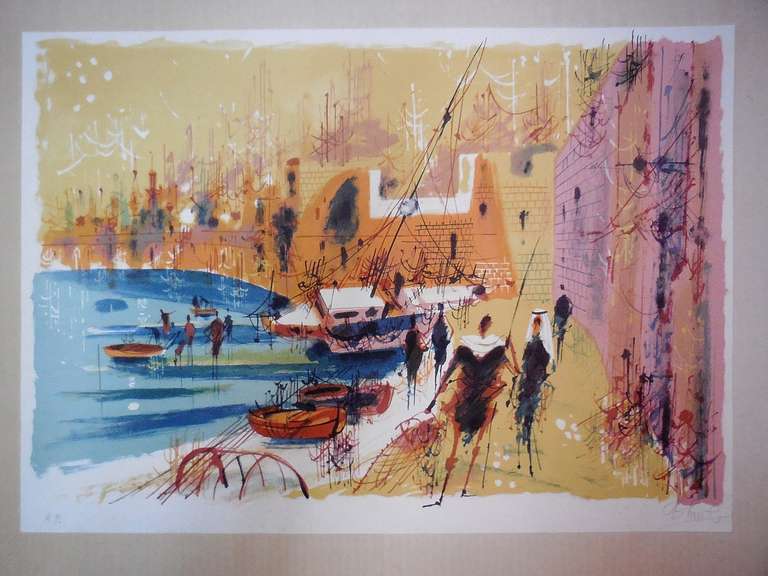 Shmuel Katz Landscape Print - Port of Old Jaffa, Tel Aviv Lithograph