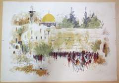 Lithographie "Klagemauer:: Altstadt von Jerusalem".