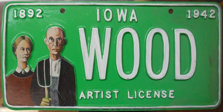 Grant Wood Artist License Plate Pop Art - Mixed Media Art by Greg Constantine