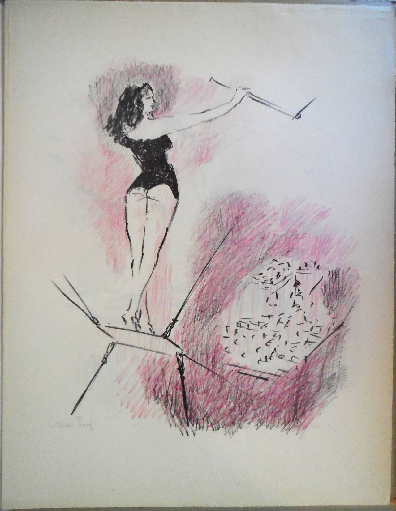 Marcel Vertès Figurative Print - Circus Trapeze Acrobat