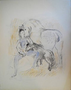 Circus Girl with Horses Lithograph with Hand Coloring