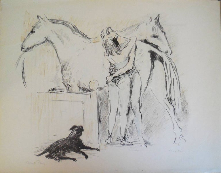 Marcel Vertès Animal Print - Circus Lovers (Horse & Dog)