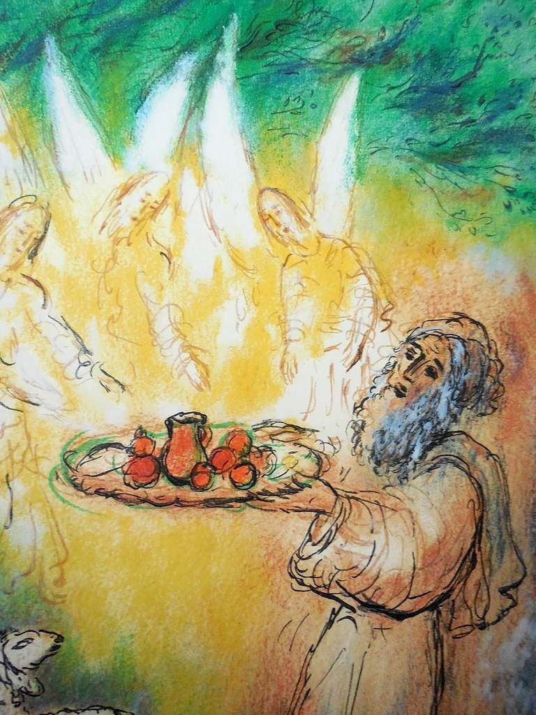 Reuven Rubin Bible Lithograph, Abraham feeding the Angels at 1stDibs