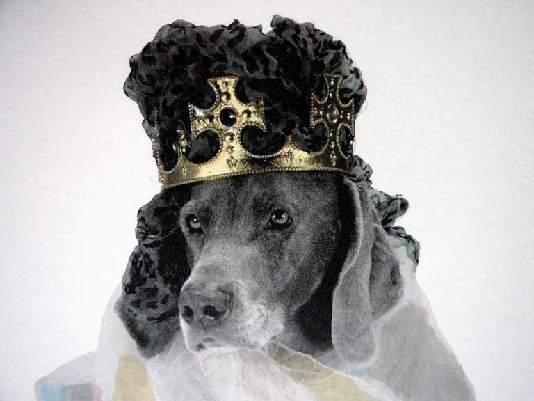 Photo Lithograph Royal Flush Clubs King Dog - Gray Animal Print by William Wegman