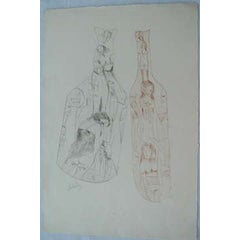 Untitled Surrealist Etching with Bottles and Nudes 1