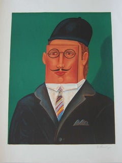 Vintage Surrealist Square Man Portrait