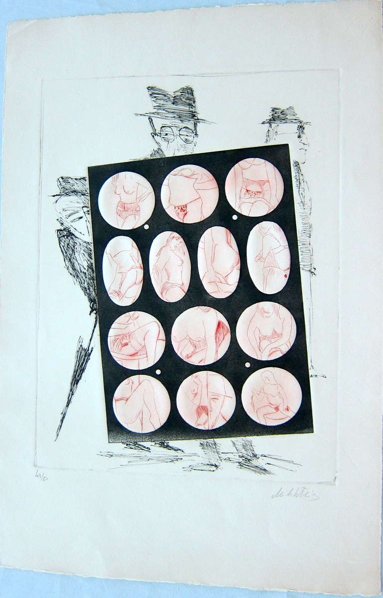 Zvi Milshtein Figurative Print - Surrealist Etching and Embossing with Figures
