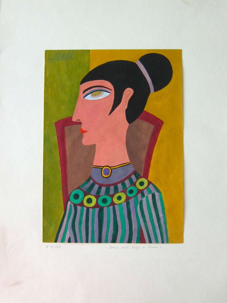 Hajo Malek Portrait Painting - Mod Retro Big Jewelery Outsider Portrait