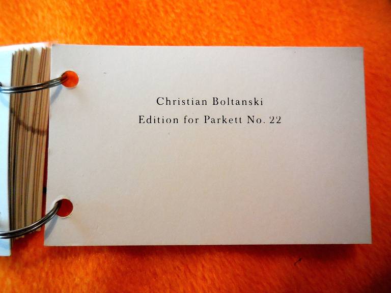 Christian Boltanski, El Caso, Parkett., Zürich. 1989 in the collection of the MOMA Museum of Modern Art NYC
Miniature booklet with 17 photographs,
2 x 3 1/8” (5 x 8 x 0,6 cm)
ring bound with perspex covers and printed title
Ed. 80/XX, signed and