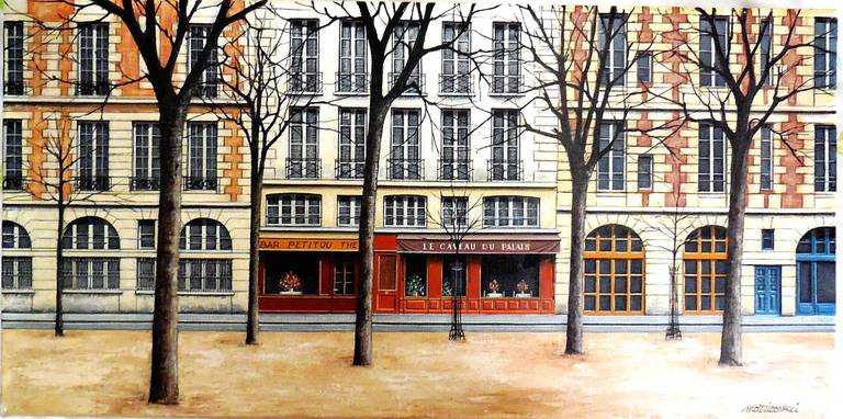 Place Dauphine, Paris - Painting by Angelo Mozziconacci