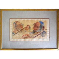 Jewish Klezmer Musicians, Judaica watercolor 1