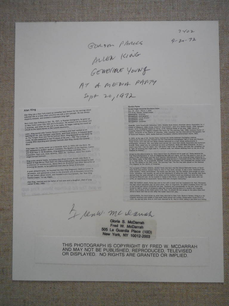 Gordon Parks, Alan King and Genevieve Young Vintage Silver Gelatin photo