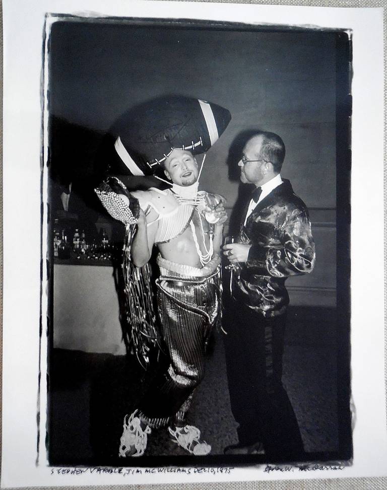 Performance Artist Stephen Varble and Jim McWilliams at metropolitan museum
December, 10, 1975 Performance artist Stephen Varble, an early AIDS victim, would parade on SoHo streets in the early ‘70s wearing insanely glamorous outfits he had