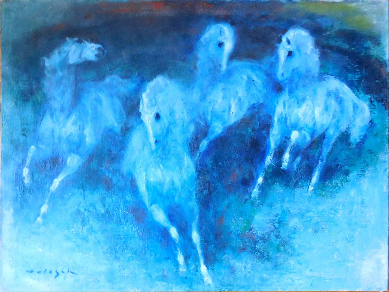 Denes De Holesch Animal Painting - Running Horses