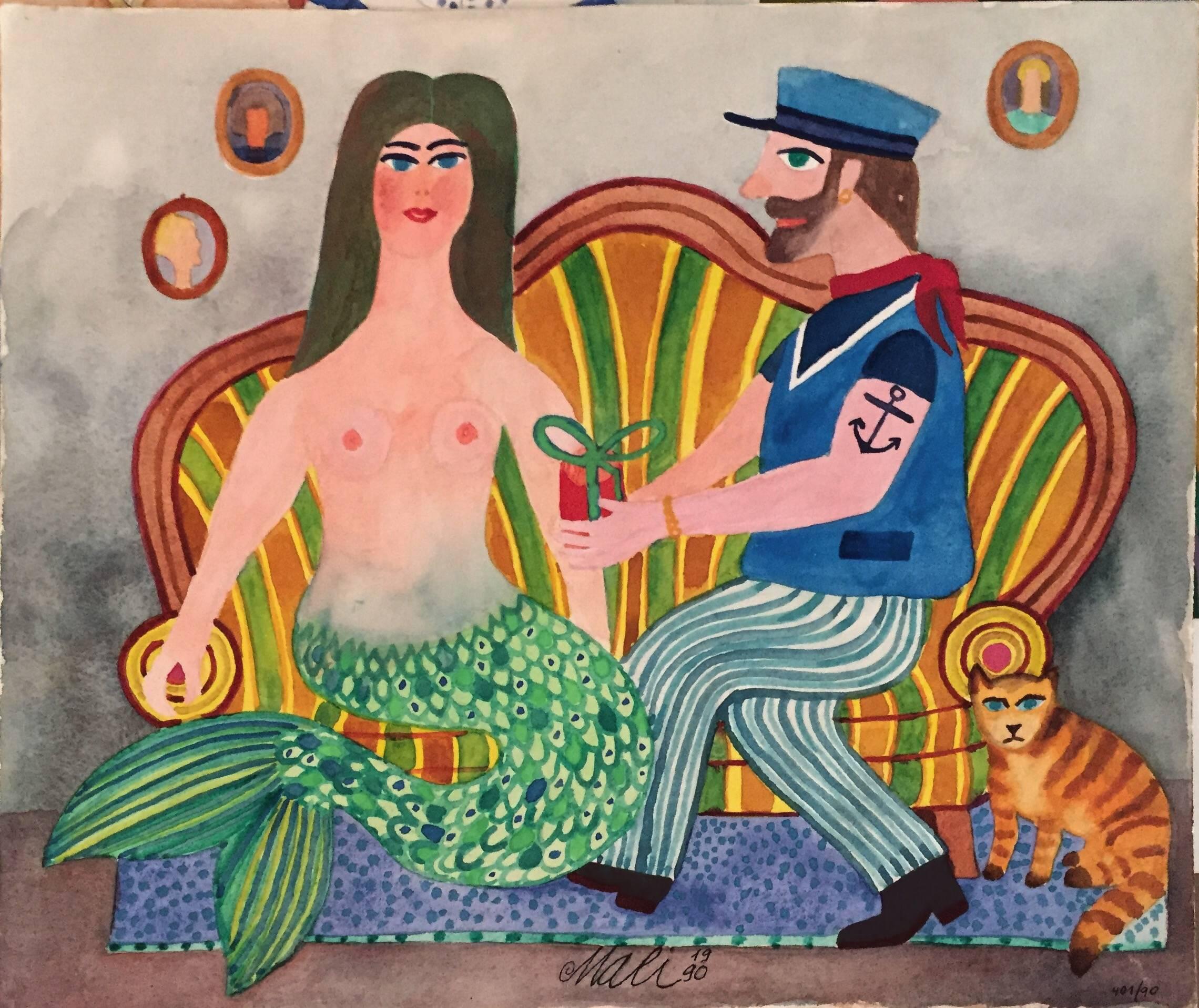 Hajo Malek Interior Art - Sailor with Mermaid and Cat