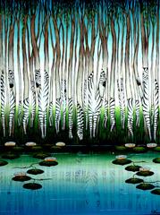 Vintage Large Jungle Painting "8 Virtual Zebras" Gustavo Novoa