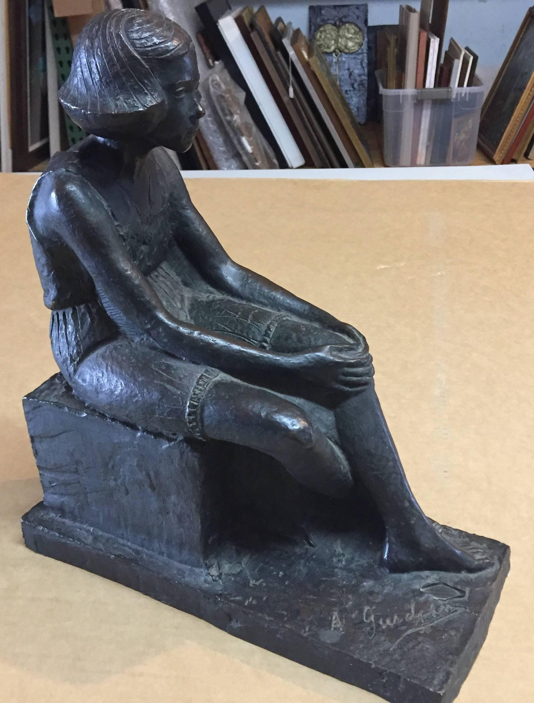 Sitting Girl, Barbedienne, Paris Art Deco Bronze by Akop Gurdjan 1
