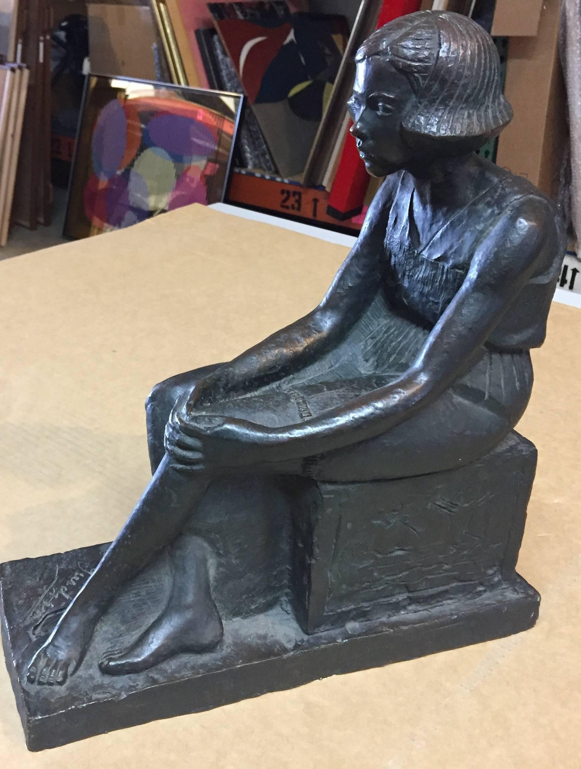 Sitting Girl, Barbedienne, Paris Art Deco Bronze by Akop Gurdjan 2