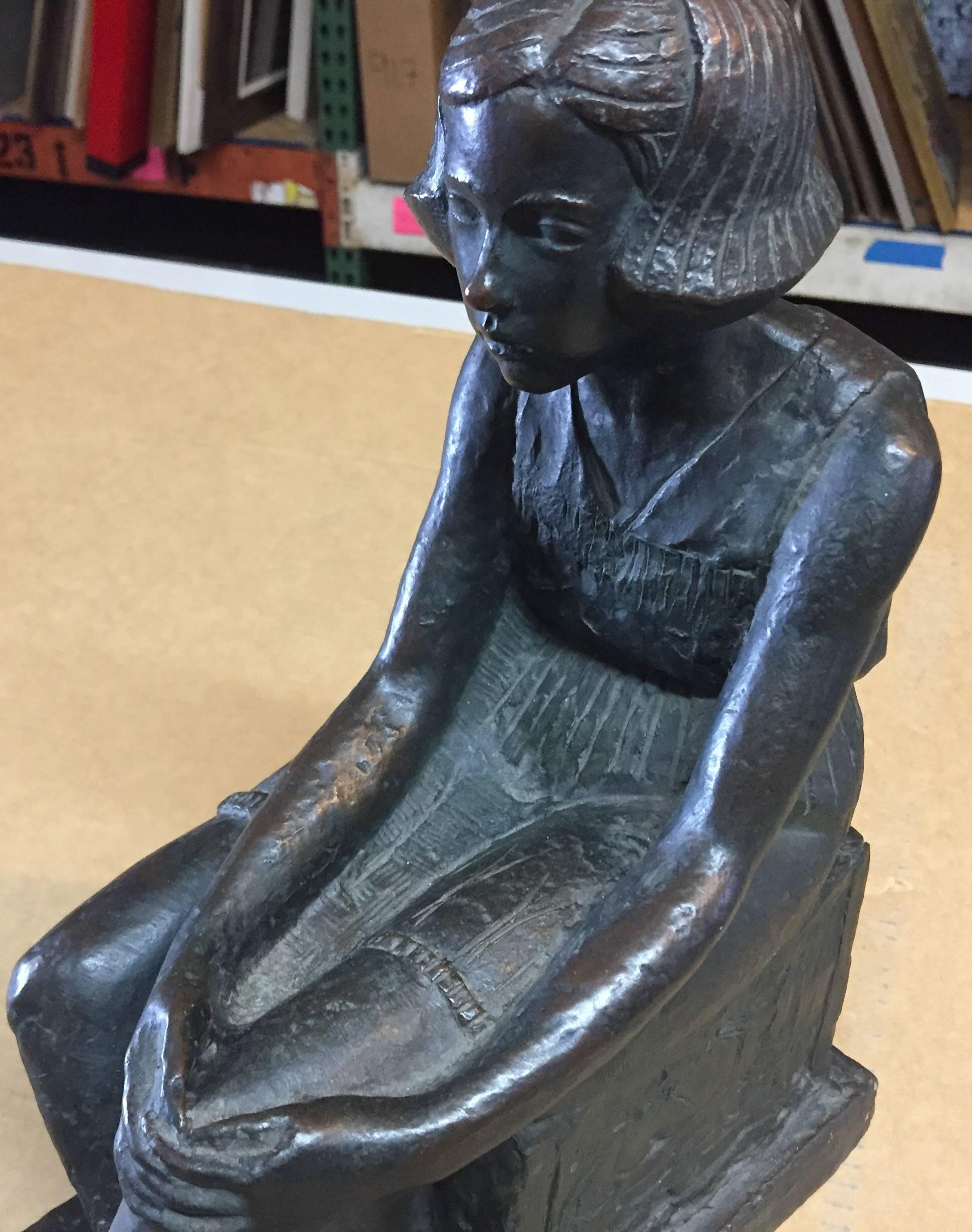 Sitting Girl, Barbedienne, Paris Art Deco Bronze by Akop Gurdjan 3